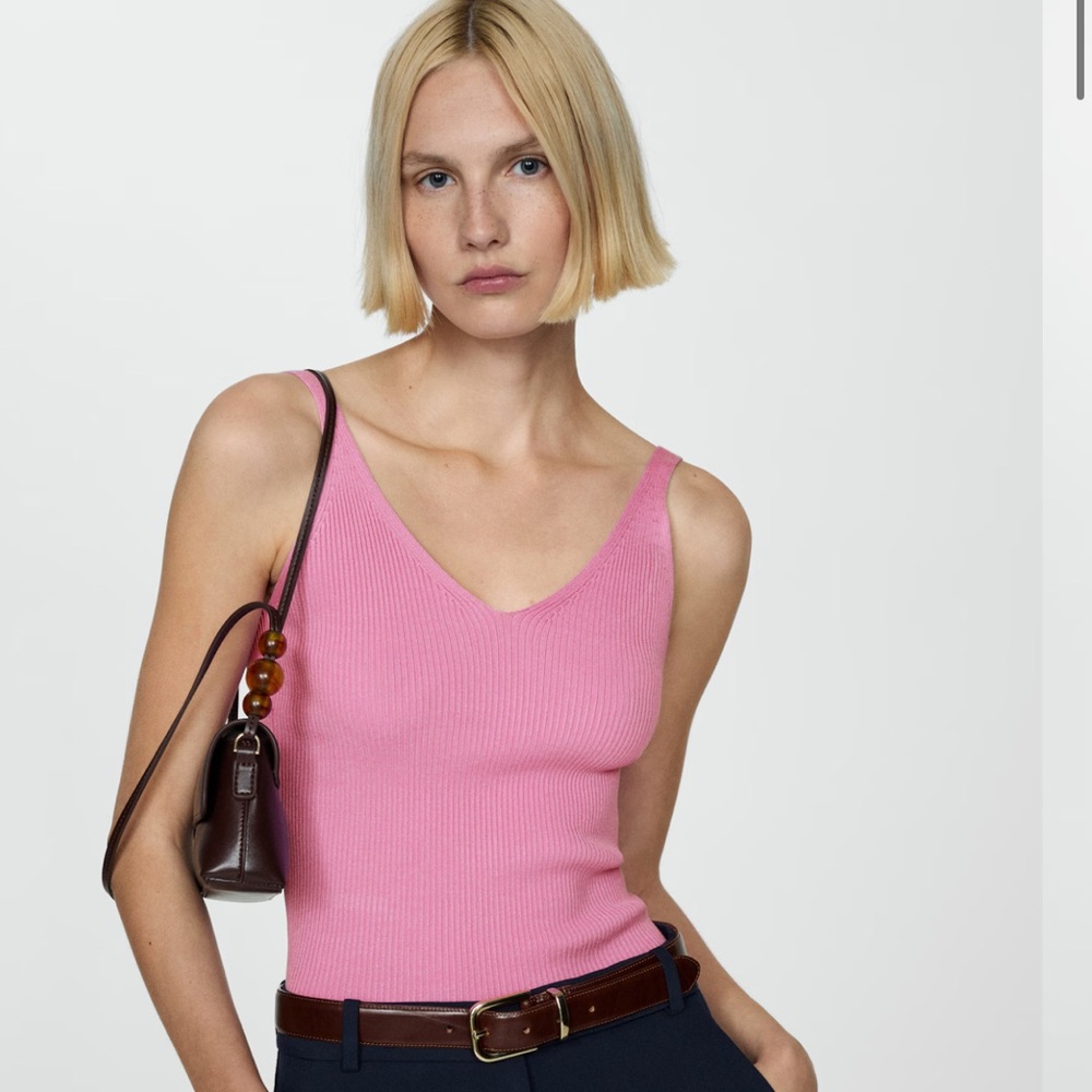 Mango Pink Ribbed Camisole Top